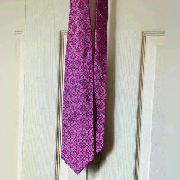 LOUIS DELL’OLIO Made in Italy 100% Silk Pink & Blue Patterned Necktie - Picture 2 of 6